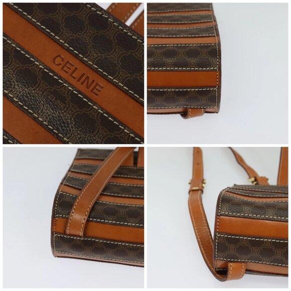 CELINE Macadam Canvas Backpack PVC Leather Brown Gold - Picture 11 of 15